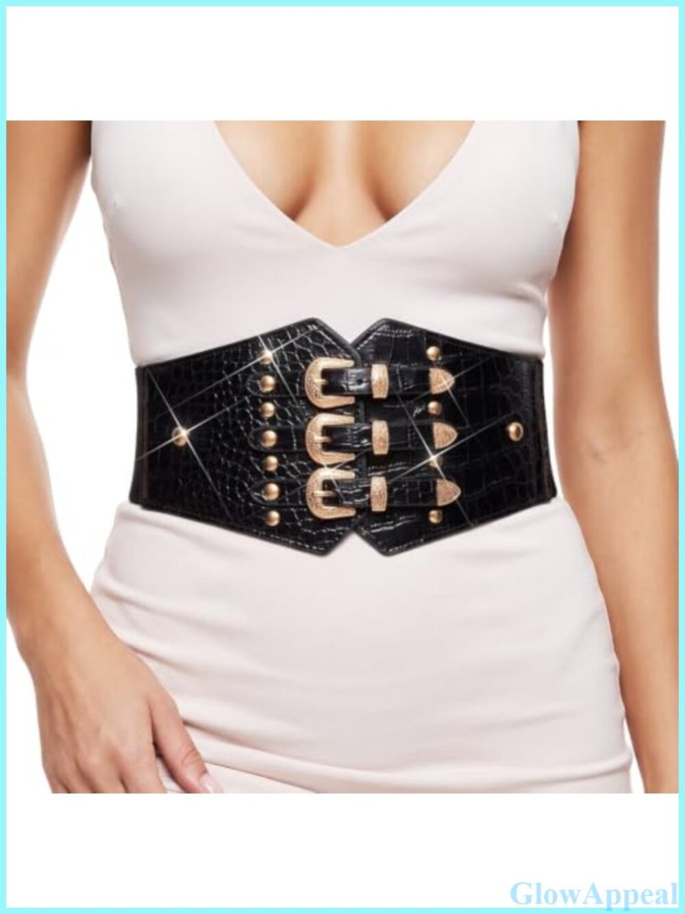 Wide Corset Waist Belt Elastic Leather Alloy Adjustable Buckle